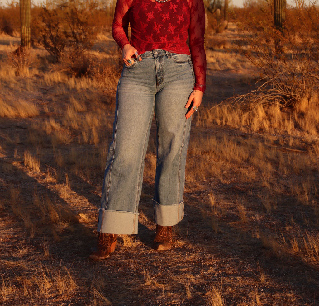 High Rise Cuffed Wide Leg