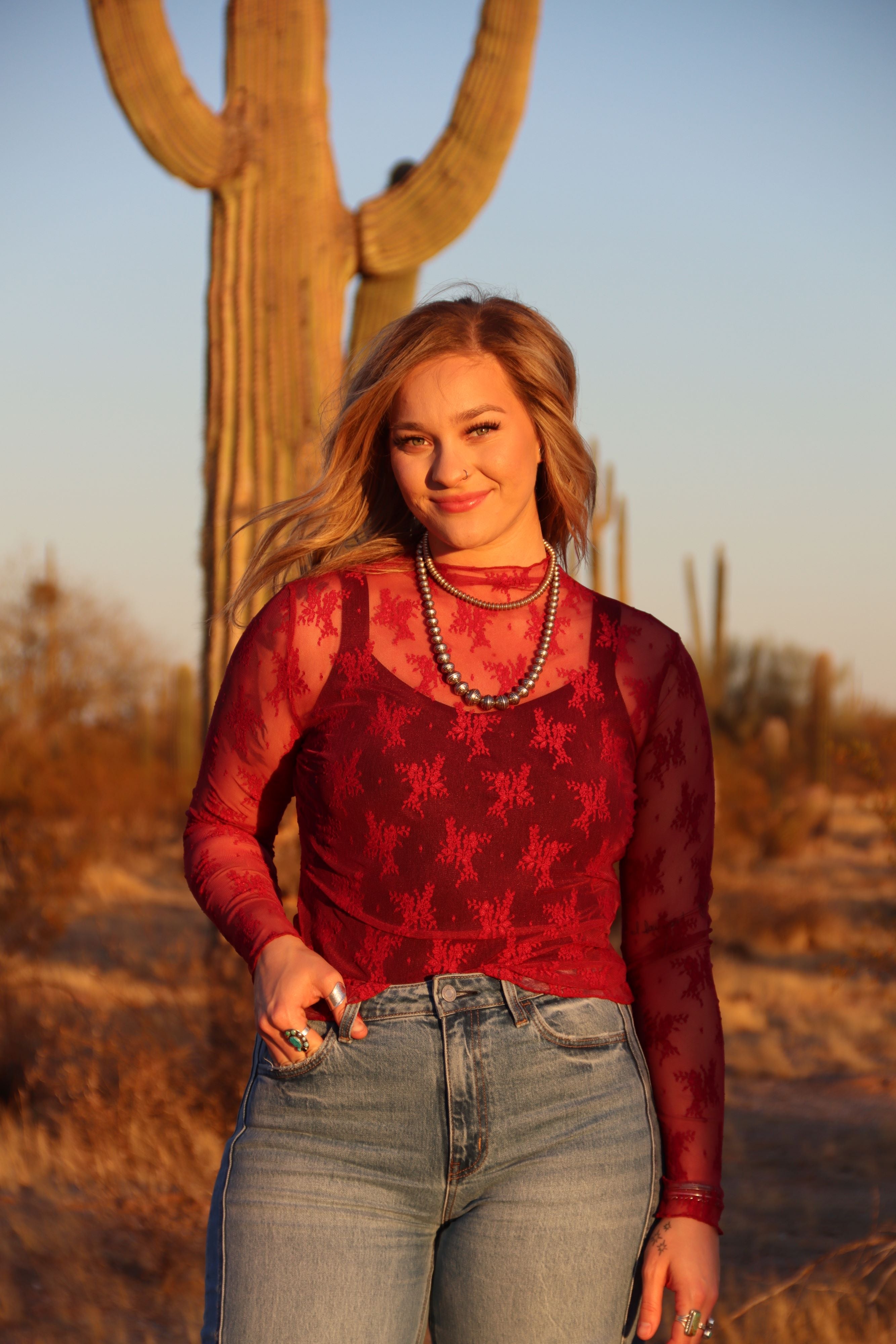 Maroon Lace Long Sleeve