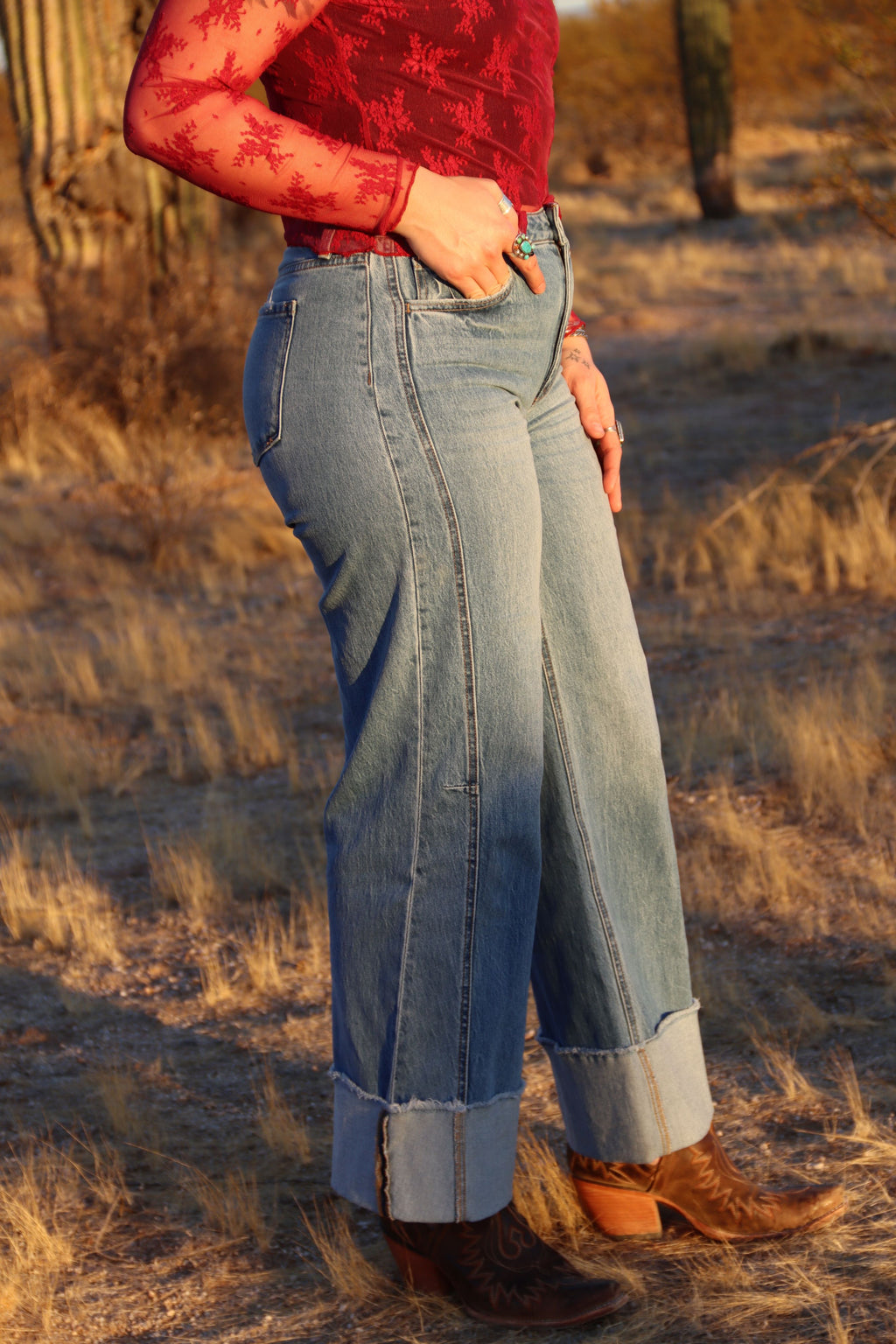 High Rise Cuffed Wide Leg