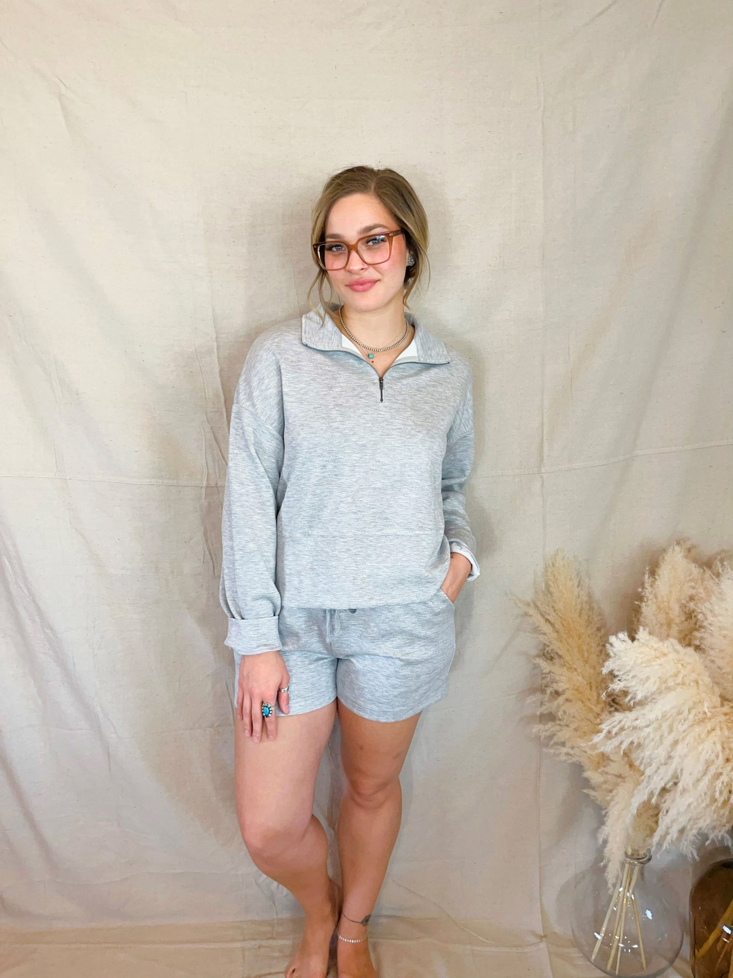 Grey Quarter Zip and Short Set