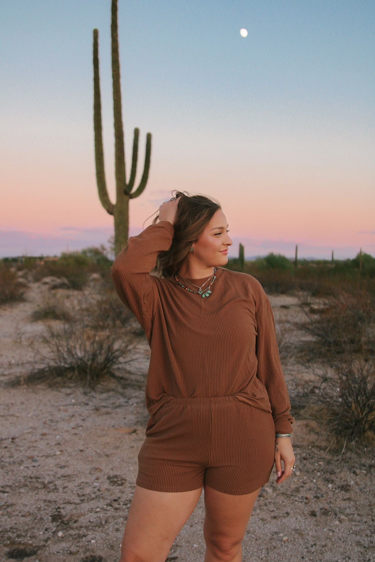 Brown Knit Long Sleeve Set