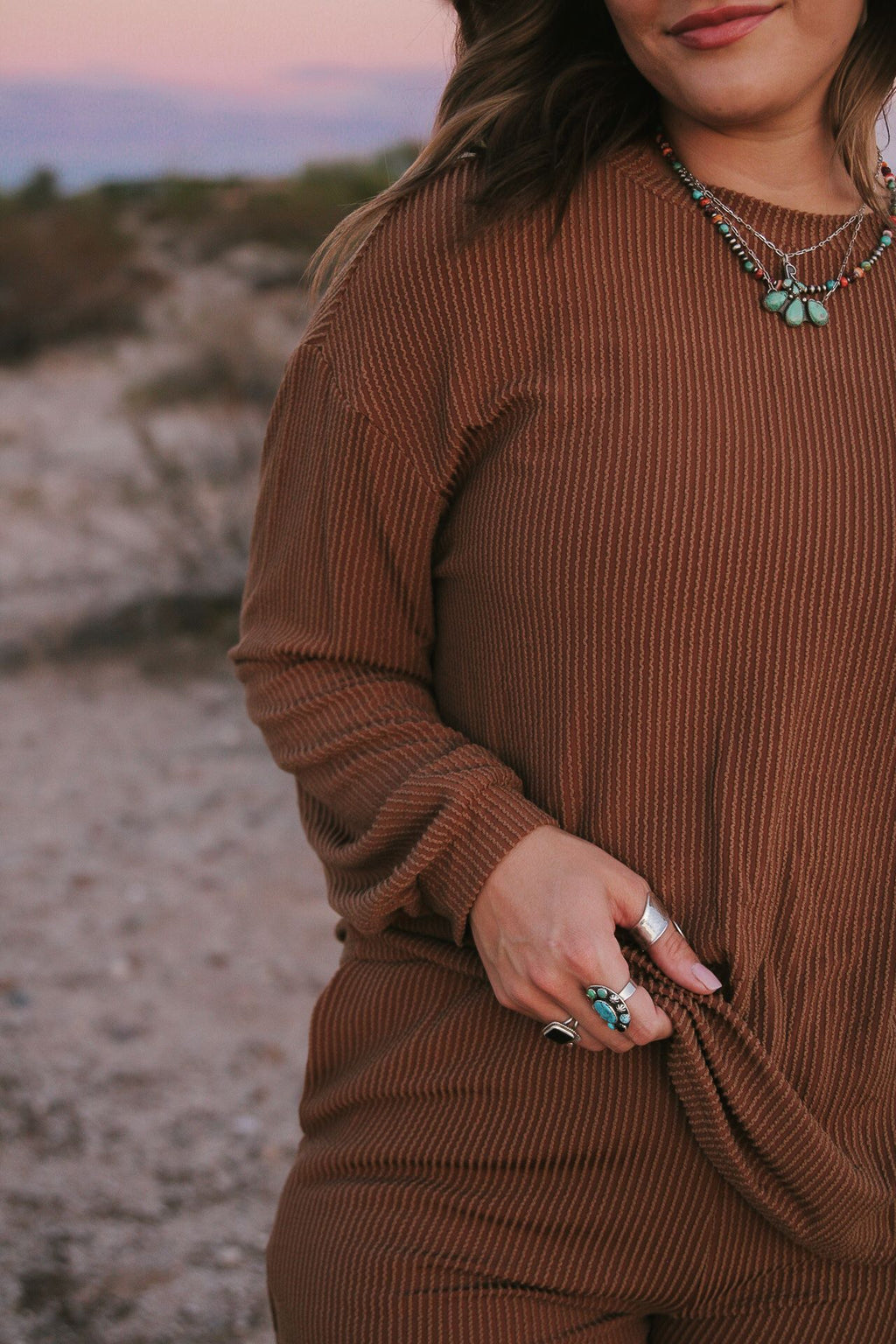 Brown Knit Long Sleeve Set