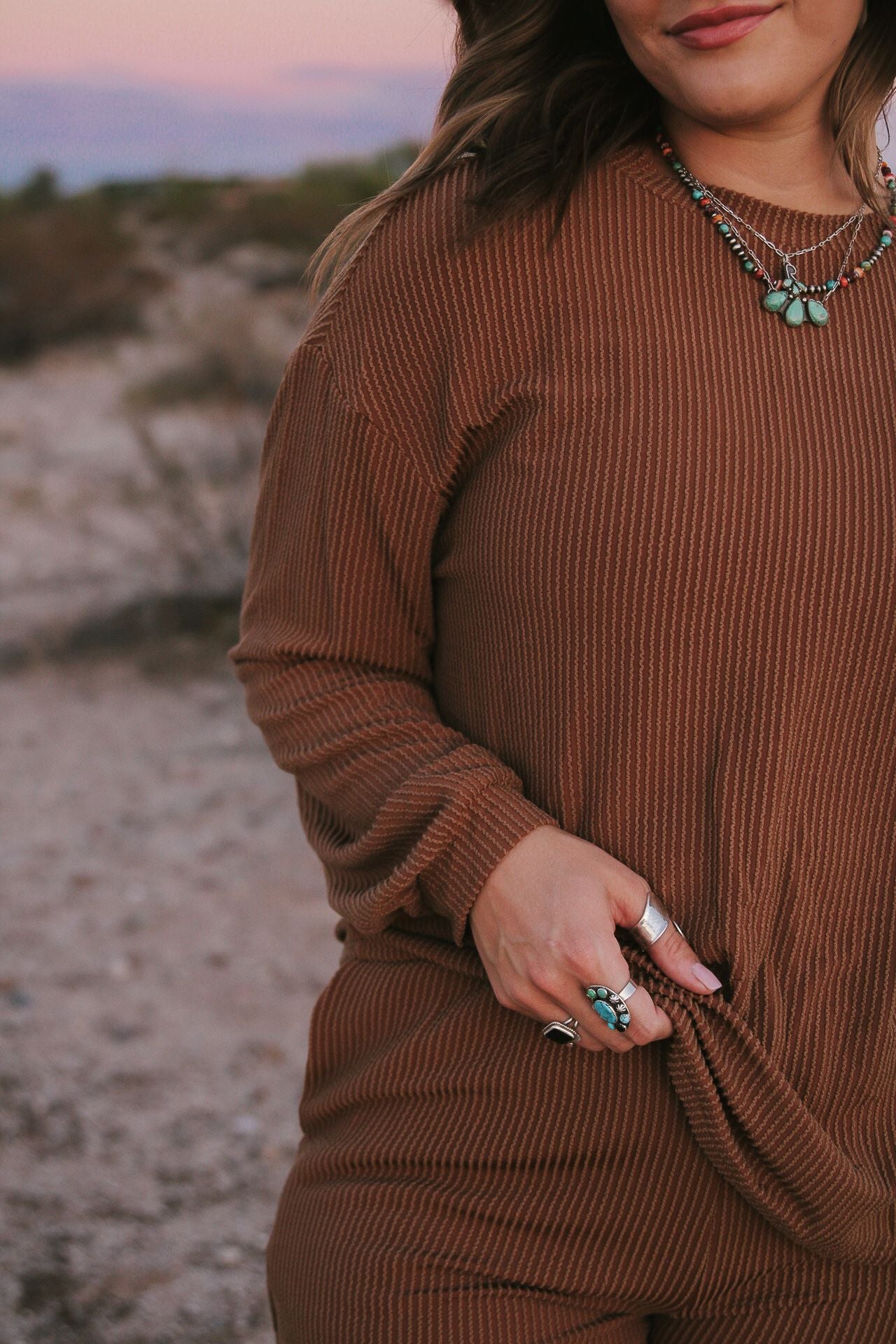 Brown Knit Long Sleeve Set