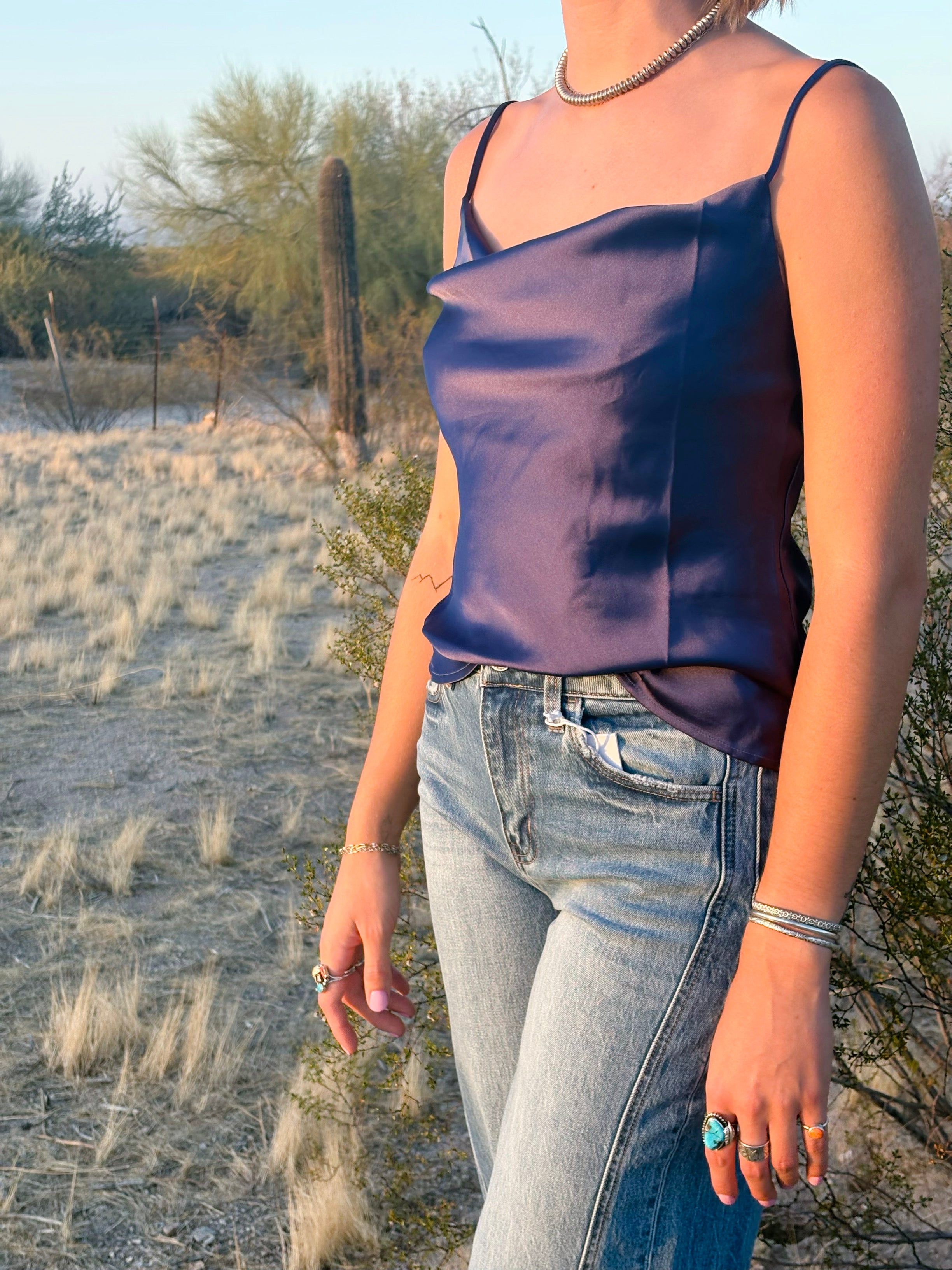 Satin Cowl Neck Tank