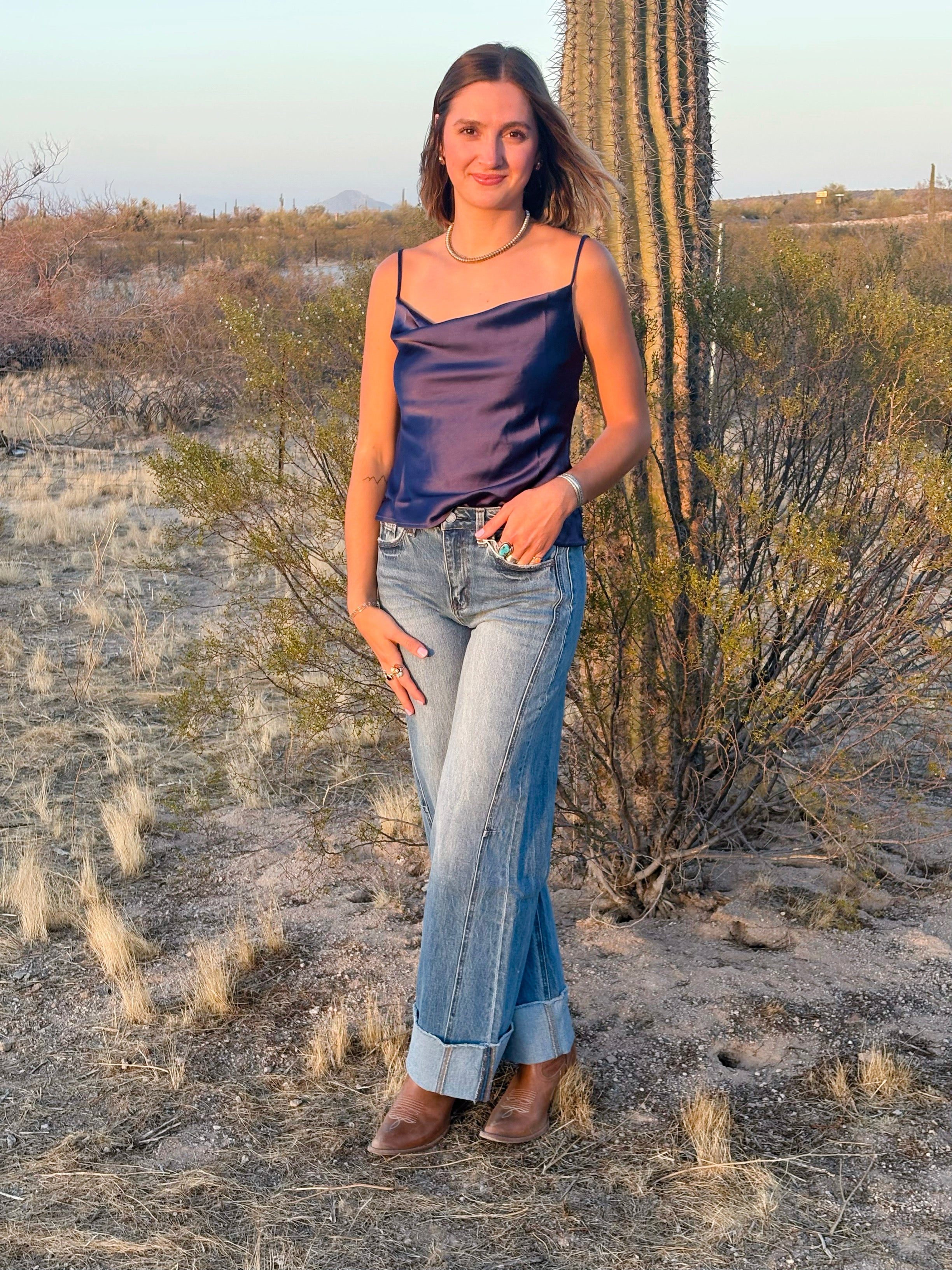 Satin Cowl Neck Tank